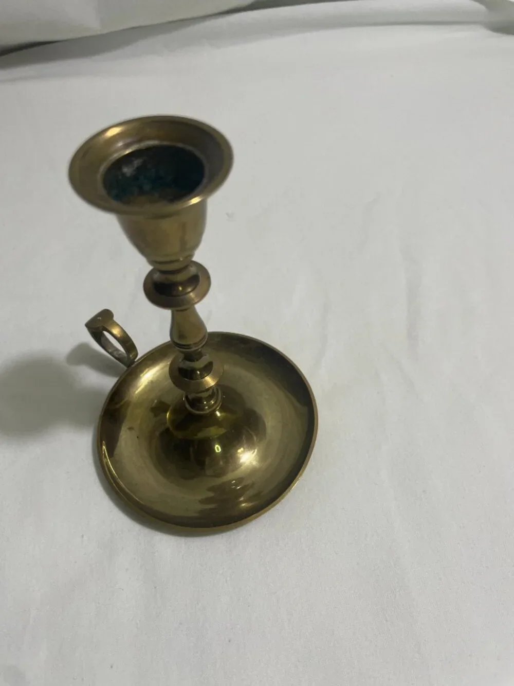 Vintage Solid Brass Chamberstick Finger Loop Candle Holder Made in India 5